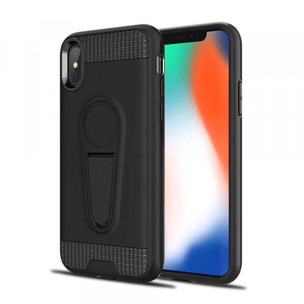 Wholesale iPhone Xr 6.1in Metallic Plate Stand Case Work with Magnetic Mount Holder (Black)